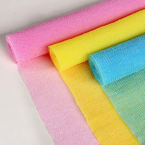 ARCH&M Exfoliating Washcloth, Japanese Bath Towel, 3 Pack, Black | Japanese Washcloth, Korean Exfoliation Daily Use, Nylon Body Scrubber Towel, Back Scrubber for Shower, Loofah Alternative - style: Black x 3