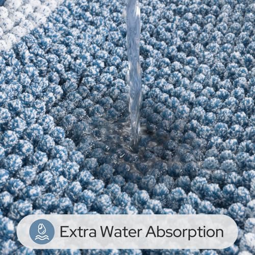 HOMEIDEAS Blue Bathroom Rugs Set, 2 Piece Thick Absorbent Fluffy Striped Chenille Bath Rugs, Non Slip, Soft Shaggy Bath Mats for Blue Bathroom Decor, 20" x 32" Plus 17" x 24" - color: Blue