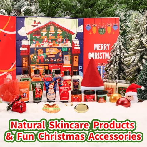 Advent Calendar 2025 Adult, Holiday Gift Baskets for Women with Hand Cream, Epsom Salt, Candle, Necklace, Brooch, Ear Clips, Skincare Beauty Advent Calendar, Happy New Year Countdown Calendar Gift Set - color: Off White