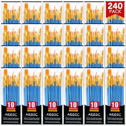 AROIC Acrylic Paint Brush Set, 24pack/240pcs Nylon Hair Paint Brushes for Acrylic Painting, Artist Craft Paint Brushes Supplies, Kid Adult Watercolor Oil Paint Brush Kit - size: 240pcs