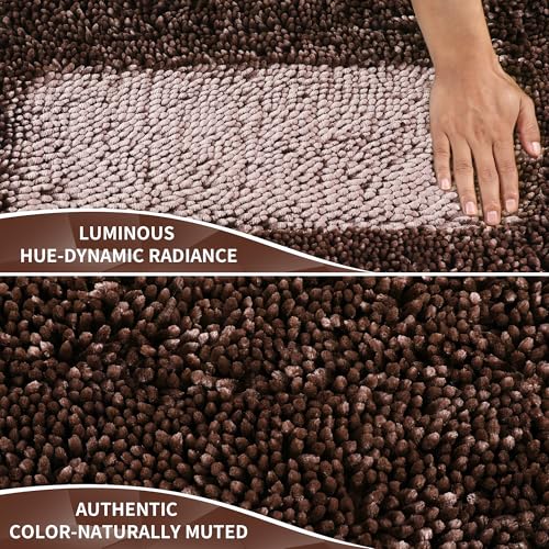 Yimobra Bathroom Rugs Sets 2 Piece, Soft Absorbent Bath Mat and U-Shaped Toilet Rug with Non Slip Backing, Luxury Shaggy Bath Mats for Bathroom, Machine Washable, 24"x17"+24"x20", Brown - color: Brown, size: 24x17 + 24x20 Inch