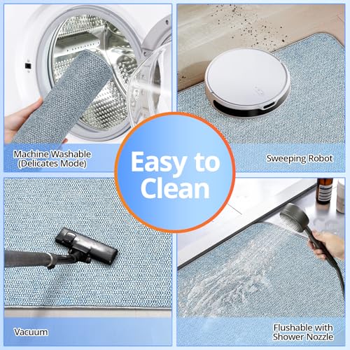 Upgraded Bath Mat 24x36Inch, Thin Bath Mats Rugs with Rubber Backing Non-Slip, Absorbent,Quick Dry Machine Washable, Home Decor Accessories Cozy Cloth Bathroom Rugs fit Under Door/Sink/Tub/Shower-Blue - color: Blue, size: 24"x36"