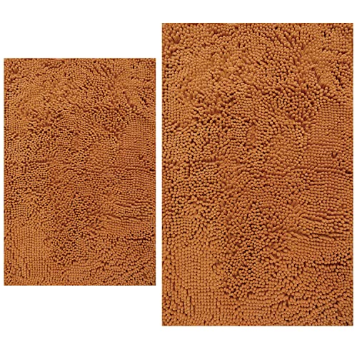 BOANKODU Bathroom Rugs Sets 2 Piece, Extra Soft Chenille Bath Mat Absorbent Bathroom Rug, Bathroom Mat with Sturdy PVC Non-Slip Bottom, Machine Washable Bath Rugs (Champagne) - color: Champagne, size: 16" x 24" + 20" x 32" (Rectangular)