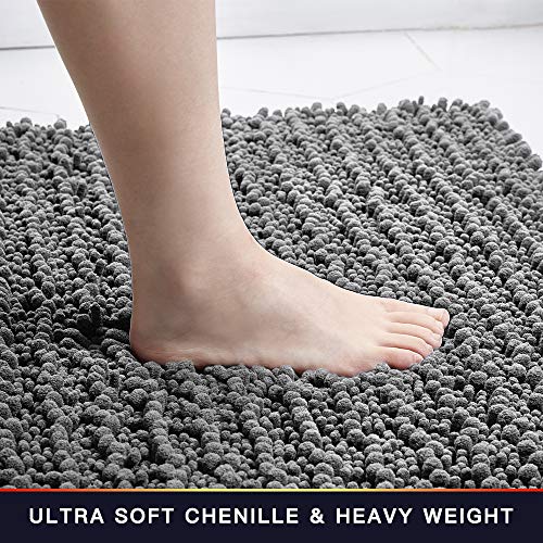 Walensee Bathroom Rug 2 Pieces Set Non Slip Bath Mat (20"x32" Plus 20"x24" U Grey/Gray) Water Absorbent Super Soft Shaggy Chenille Machine Washable Dry Extra Thick Perfect Carpet for Shower Floor - color: Grey, size: 20"x32" plus 20"x24" U