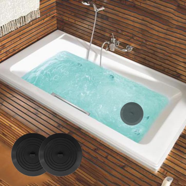 V-TOP Bathtub Drain Stopper 2 Pack, 5 inches Silicone Tub Stopper Shower Drain Cover, Bath Tub Plug Hair Stopper,Universal Flat Suction Renter Friendly Bath Accessories - color: 5" Black