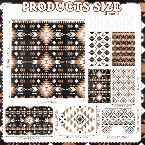 FuWeave 8 Pcs Western Aztec Shower Curtain Set, Southwestern Boho Geometric Bathroom Decor with Waterproof Curtain, Non Slip Rugs, Toilet Lid Cover, Bath Mat & 12 Hooks, Abstract Pattern for Bathroom - color: Aztec