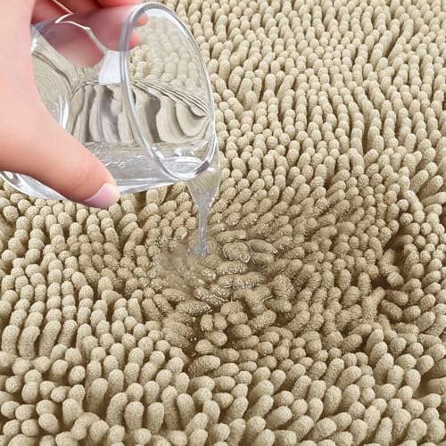 Bathroom Rugs Sets 3 Piece with Adjustable Toilet Seat Cover 19.5"x 18.5" Machine Washable Bath Rug Set with TPR Non Slip Rubber Backing Solid Bath Mat Set for Luxury Bathroom Decoration - color: Beige