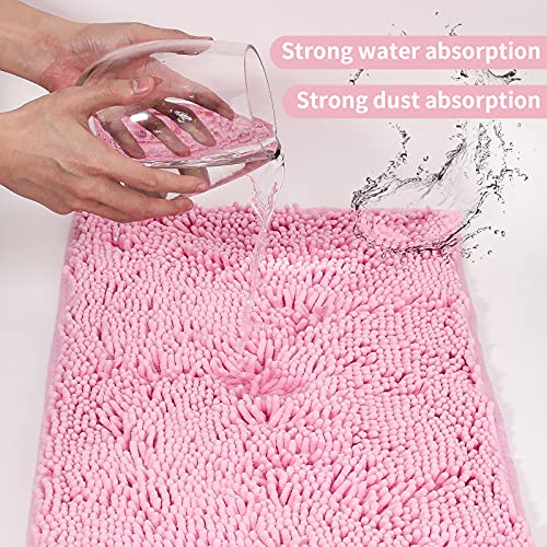 LanYunUmi Pink Rugs for Bathroom Slip-Resistant Shag Chenille Bath Rugs Mat Extra Soft and Absorbent Bath Rug for Shower Room Machine-Washable Fast Dry (Pink, 20"x47") - color: Pink, size: 20"x47"