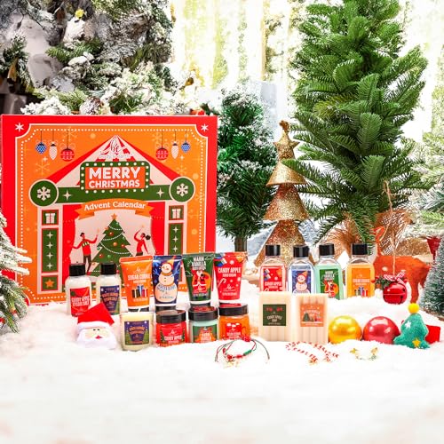 2025 Advent Calendar, New Year Gifts for Women with Hand Cream, Bubble Bath, Body Butter, Necklace, Bracelet, Brooch, Beauty Skincare Bath and Body Gift Set, 24 Days of Holiday Gift - color: Orange