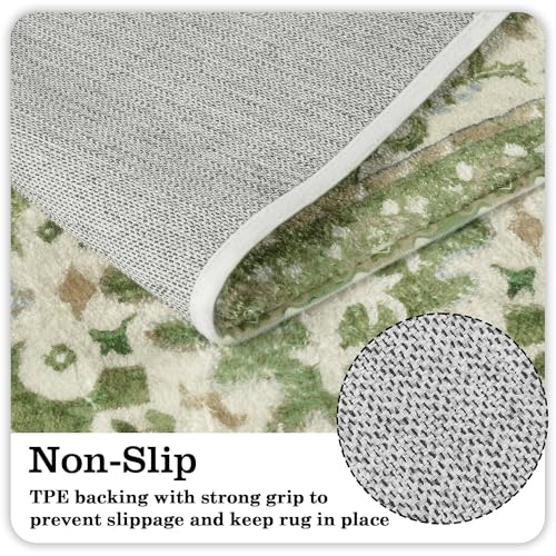 Uphome Vintage Bathroom Runner Rug Sage Green Boho Non-Slip Kitchen Runner Oriental Soft Machine Washable Hallway Rug Tribal Floral Aesthetic Shower Mat for Bedroom Entryway Kids Room, 24x71 inch - color: Sage Green, size: 24x71 inch