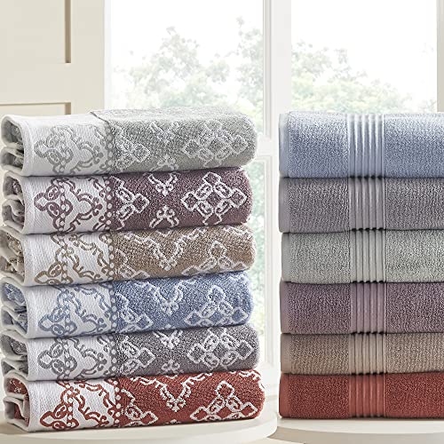 Modern Threads Charlize 6-Piece 100% Cotton Towel Set – Reversible Yarn Dyed Jacquard & Solid – Includes 2 Bath Towels, 2 Hand Towels, 2 Washcloths – Absorbent, Quick Dry, Soft & Durable – Blue - color: Blue, style: Fancy Medallion