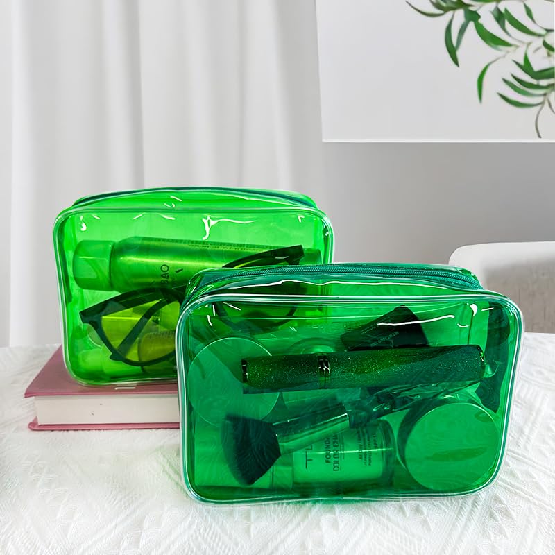 Neon TSA Approved Clear Toiletry Pouch, 7"x2.3"x4.7" Size, PVC Travel Makeup Bags for Toiletries, Transparent Cosmetic Bag for Women and Men Small (green) - color: green