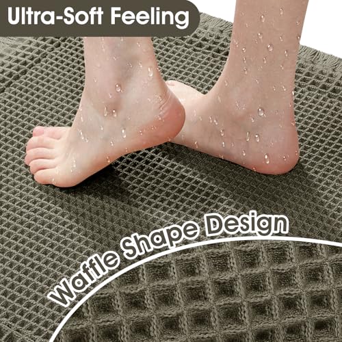 Upgraded Waffle Bath Mat, 36"x24" Greyish Green-Bordered, Super Absorbent Non-Slip Quick Dry Bathroom Rugs with Tassels, Machine Washable Ultra Soft Boho Bath Rugs, Toilet Mats Boho Farmhouse Decor - color: Greyish Green, size: 2' x 3' (Rectangular)