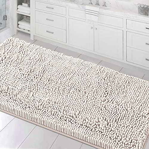 H.VERSAILTEX Bathroom Rugs Bath Mats Non Slip Chenille Bathroom Runner Rug 24x47 Extra Soft and Absorbent Shaggy Rugs Washable Dry Fast Plush Area Carpet Mats for Bath Room, Tub - Ivory - color: Ivory, size: 24" x 47"