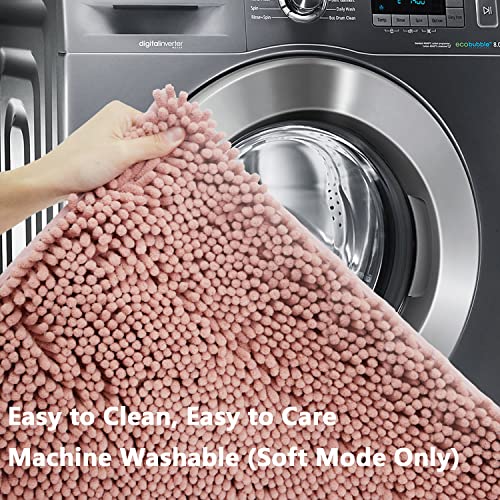 Bathroom Rugs Chenille 3-Piece Extra Soft and Absorbent Shag Bathroom Rugs, Machine Wash Mat, Strong PVC Non-Slip Underside, Plush Carpet Mats (Deep Pink) - color: Deep Pink, size: 2'8" x 1'8" (16x24"+20x32"+20x20"U shape）