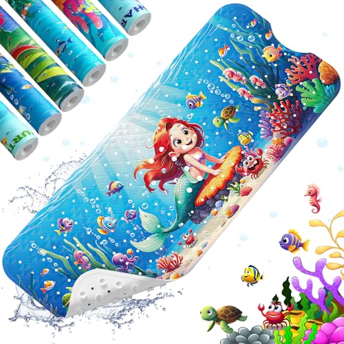 XIYUNTE Baby Bath Mat for Tub Non Slip Kids Bath Mat - 40''x16'' Extra Long Cartoon Bathtub Mat Non Slip Kids Shower Mat Eco-Friendly Toddler Bath Mats with Suction Cups, Machine Washable, Mermaid - color: K-mermaid