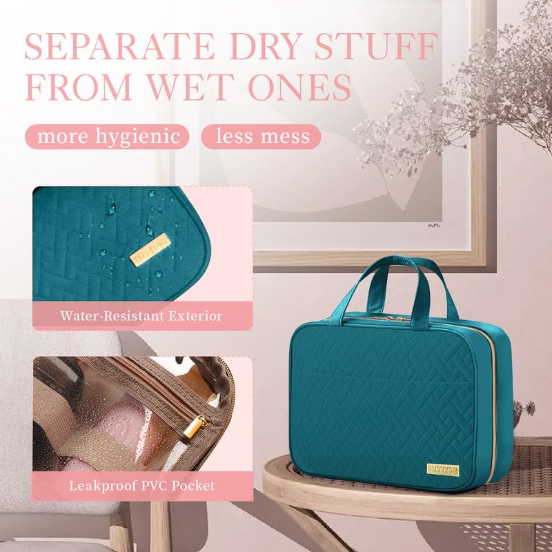 HOTOR Travel Toiletry Bag w/Hanging Hook - Spacious Toiletry Bag Essentials for Women & Men, Makeup Bag/Big Comparment, Waterproof for Travel Accessories, Medium, Teal - color: Teal, size: Medium
