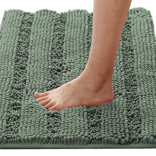 H.VERSAILTEX Bath Rugs for Bathroom Non Slip Bath Mats Extra Thick Chenille Striped Rug 20" x 32" Absorbent Non Skid Fluffy Soft Shaggy Washable Dry Fast Plush Mat for Indoor, Bath Room - Green Bay - color: Green Bay, size: 20" x 32"