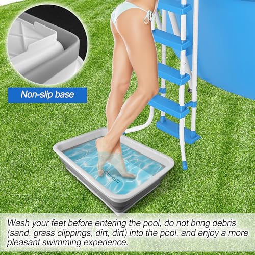 11.8" x 7.87" x 4.5" Pool Foot Bath Tray for Swimming Pool, Non- Slip Collapsible Foot Bath for Pool, Portable Foot Tub for Pool for Above Ground Pool Accessories, Rinse Feet Keep Pool Clean - color: Grey + White
