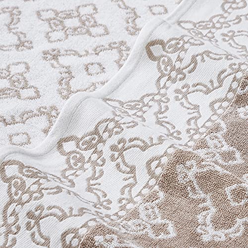 Modern Threads Charlize 6-Piece 100% Cotton Towel Set – Reversible Yarn Dyed Jacquard & Solid – Includes 2 Bath Towels, 2 Hand Towels, 2 Washcloths – Absorbent, Quick Dry, Soft & Durable – Fawn - color: Fawn, style: Fancy Medallion