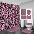4PCS Pink Leopard Print Shower Curtain Set with Rugs, Toilet Lid Cover and Bath Mat, Shower Curtain with 12 Hooks, Durable Shower Curtain for Bathroom Set - color: Pink Leopard