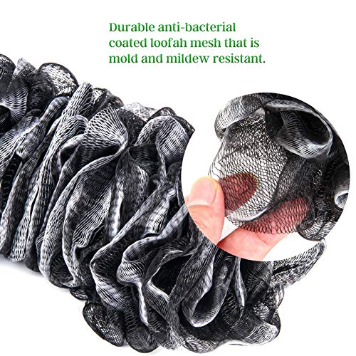 Back Scrubber for Shower, Loofah Long Handle Bath Body Brush, Soft Nylon Mesh Sponge On a Stick for Shower Men Women Kids Elderly, Exfoliating Scrub Cleaning Luffa for All Kinds of Skin(Black) - color: Black