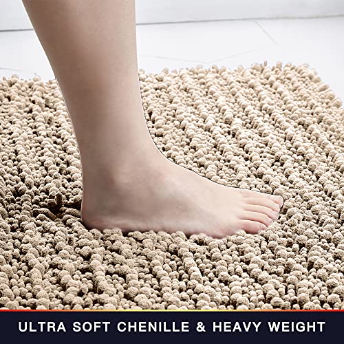 Walensee Bathroom Rug 2 Pieces Set Non Slip Bath Mat (20"x32" Plus 20"x32" Beige) Water Absorbent Super Soft Shaggy Chenille Machine Washable Dry Extra Thick Perfect Carpet for Shower Floor - color: Beige, size: 20"x32" plus 20"x32"