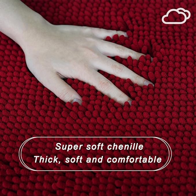 U-Shaped Toilet Rug, Chenille Contour Bathroom Mat, Non-Slip PVC Backing, Machine Washable, 24x20, Burgundy - color: Burgundy, size: 1'8" x 2' (20"x 24"U)