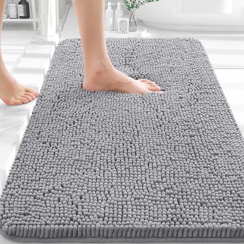 OLANLY Bathroom Rugs 30x20, Extra Soft Absorbent Chenille Bath Rugs, Rubber Backing Quick Dry, Machine Washable Bath Mats for Bathroom Floor, Tub and Shower, Home Decor Accessories, Grey - color: Grey, size: 30" X 20"