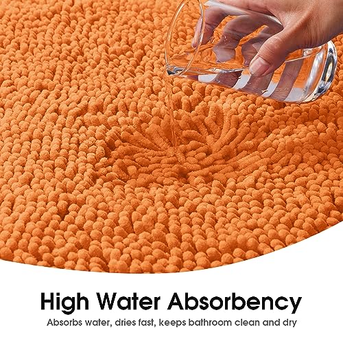 HOMEIDEAS 3 Pieces Orange Bathroom Rugs Set, Ultra Soft Non Slip Bath Rug and Absorbent Bath Mat, Includes U-Shaped Contour Rug, Bath Mat and Toilet Lid Cover, Perfect for Bathroom, Tub - color: Orange, size: 20"x32"+U 20"x24"+Cover 18"x21"