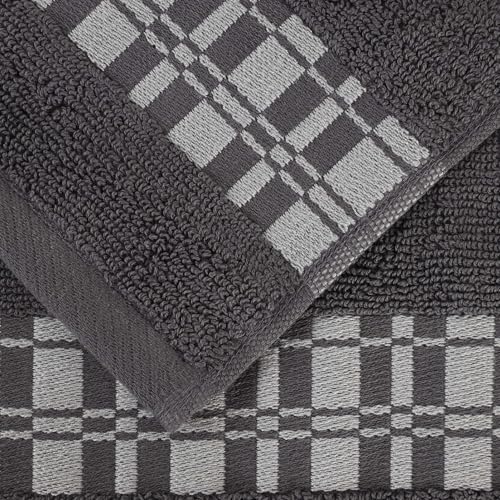 Superior 4-Piece Cotton Bath Towel Set, Geometric Design, Dobby Border, Body Towel for Bathroom, Guest Bath, Spa, Resort, Hotel, Airbnb, Home Essentials, Adult, Kids, Larissa Collection, Grey - color: Grey, size: Bath Towel Set (4-pack)