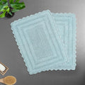TreeWool 2-Pack Gorjeeus Collection Soft Reversible Bathroom Rug Cotton Bath Mat Set with Crochet Border - Rectangle (19" x 26"; Sky Blue) - color: Sky Blue