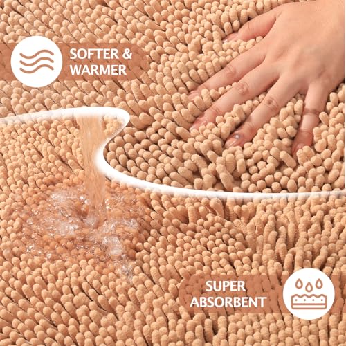 Beige Bathroom Rugs, 47x20 Large Bath Mat & 17x24 Small Bathroom Mat, Soft Chenille Non-Slip Rugs for Bathroom Floor, Tub & Shower, Absorbent and Machine Washable - color: Beige-2