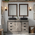 48 inch Barn Door Bathroom Vanity with 6 Drawers, Farmhouse Style Standing Pedestal Cabinet with Two Black Ceramic Vessel Sinks - color: Black Ceramic Sink, size: 48"