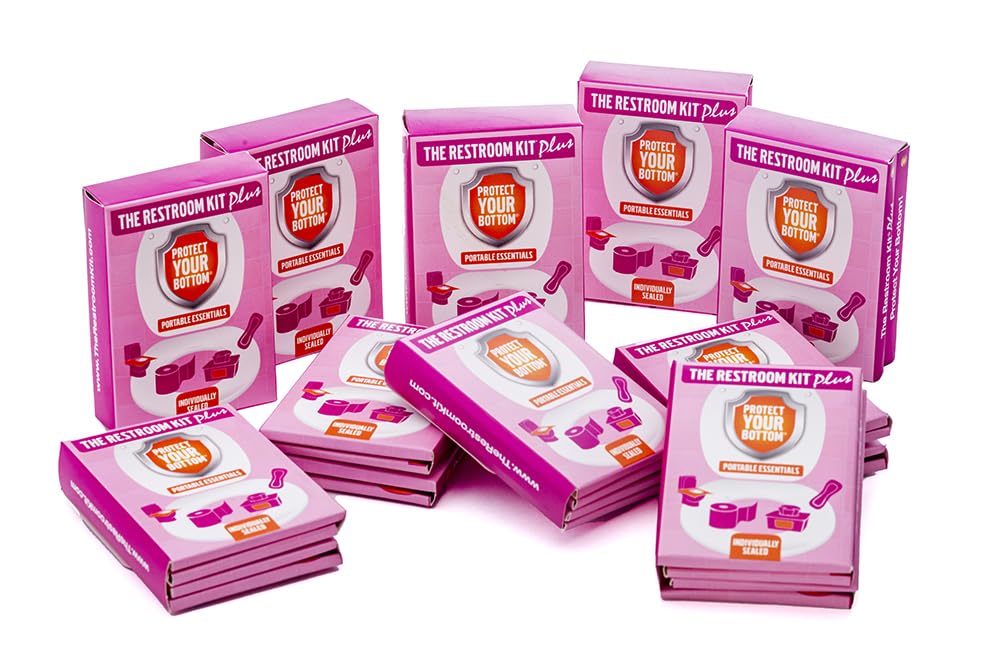 The Restroom Kit Plus: All-in-One Hygiene Travel Kit for Women, 12-Pack with Panty Liner, Patented Seat Cover, 3-Ply Toilet Paper, and Wipes - color: Pink, size: 12 Count (Pack of 1)