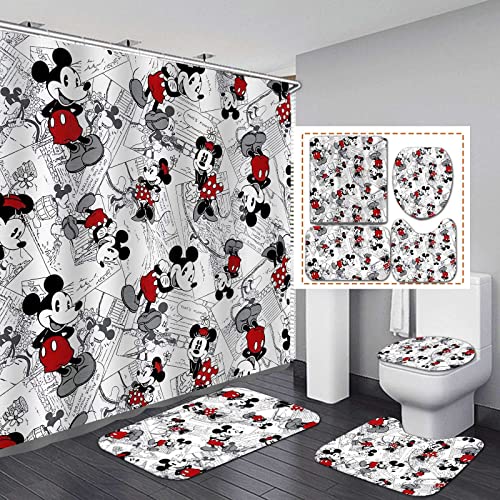 4Pcs Shower Curtain Set with Non-Slip Rugs, Toilet Lid Cover and Bath Mat, Waterproof Polyester Fabric Bathroom Curtain with 12 Hooks, 72 x 72inch1