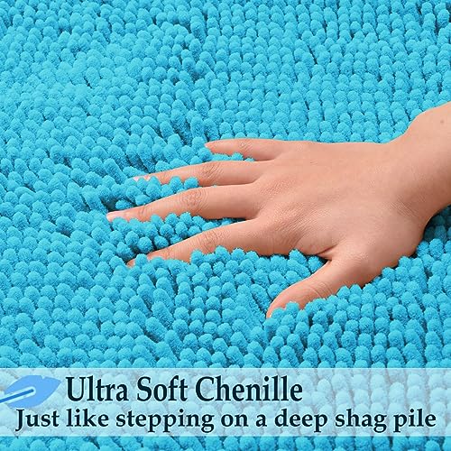 Bathroom Rugs Sets 4 Piece, Extra Soft Absorbent Chenille Bath Rugs, Non Slip Rubber Backing Machine Washable Quick Dry Bath Mats for Bathroom Floor, Tub, Shower, Home Decor Accessories, Teal Blue - color: Lake Blue