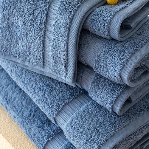 SALBAKOS 100% Turkish Cotton 6-Piece Towel Set | Premium Quality Hotel & Spa Collection | Ultra Soft, Super Absorbent 2 Washcloth, 2 Hand, 2 Bath Towels Sets | Made in Turkey (Blue, 6 Piece Towel Set) - color: Blue, size: 6 Piece Towel Set
