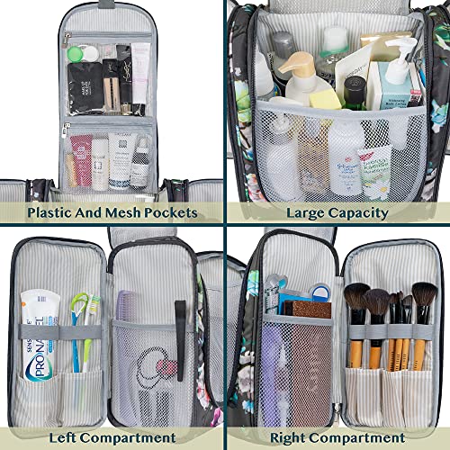 PAVILIA Extra Large Toiletry Bag Travel Bag for Women Men, Hanging Cosmetic Organizer, Water Resistant Makeup Bag for Accessories Toiletries, Travel Essentials Kit (Floral Grey) - color: Floral Grey, size: Extra Large (12x6x12.5)