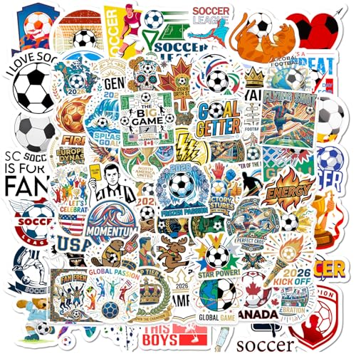 100 Pcs World Cup Football Soccer Stickers Soccer Sports Sticker Set for Adults World Cup Soccer Vinyl Waterproof Stickers for Water Bottles Laptops Bike Car Motorcycle Skateboard - style: Soccer03
