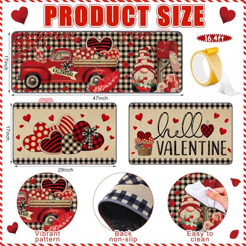 Drydiet 3 Pcs Valentines Heart Kitchen Mat and Rug Non Slip Doormat Washable Waterproof Floor Mats Farmhouse Holiday Kitchen Decor for Home Floor Office Bathroom Party Rustic Decor - color: Red, style: Valentines