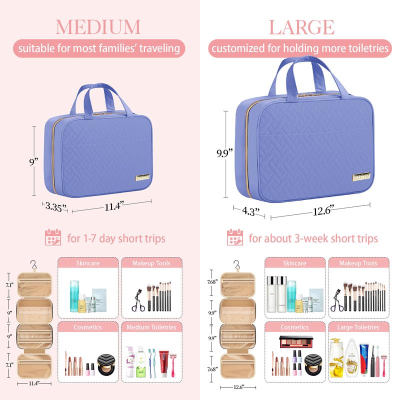 HOTOR Travel Toiletry Bag - Hanging Toiletry Bag for Women & Men, Makeup Bag/Big Comparment, Waterproof for Travel Accessories, Travel Essentials, Medium, Aegean-Blue - color: Aegean-Blue, size: Medium