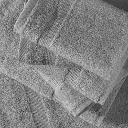 SALBAKOS 100% Turkish Cotton 6-Piece Towel Set | Premium Quality Hotel & Spa Collection | Soft, Super Absorbent 2 Washcloth, 2 Hand, 2 Bath Towel Sets | Made in Turkey (Silver, 6 Piece Towel Set) - color: Silver, size: 6 Piece Towel Set
