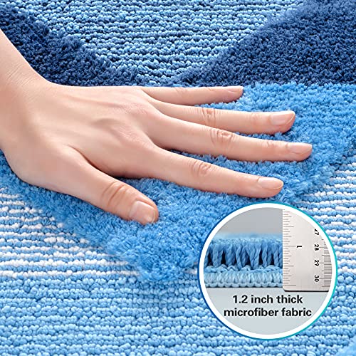 Tindbea Bathroom Rugs and Mats Sets 2 Pieces, Non-Slip Soft and Absorbent Microfiber Bath Rug Mat and Runner for Bathroom, Quick Dry Machine Washable (20" x 47" Plus 20" x 32", Blue) - color: Blue
