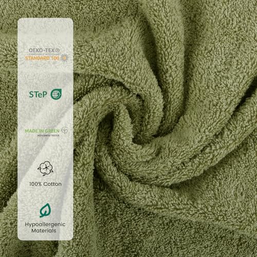 SEMAXE 8-Piece Cotton Bath Towel Set with Hanging Loops for Bathroom, Green | Complete starter set for daily showers, sink-side use, small bathrooms, and guest baths, OEKO-TEX certified, easy care - color: A05: Green