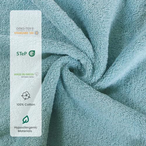 SEMAXE 8-Piece Cotton Bath Towel Set with Hanging Loops for Bathroom, Blue | Complete starter set for daily showers, sink-side use, small bathrooms, and guest baths, OEKO-TEX certified, easy care - color: A04: Blue