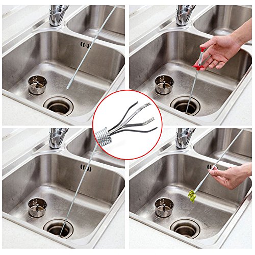 39inch Drain Clog Remover(x1), 20inch Drain Snake Hair Remover(x3)＆ Cleaning Brush(x1), 24inch Sewer Hair Catcher(x1),6 Pack Auger Cleaner Tool Set for Toilet, Kitchen Sink, Bathroom Tub, Sewer