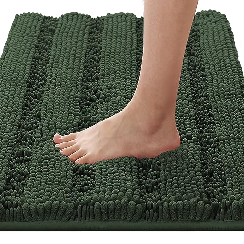 H.VERSAILTEX Bath Rugs for Bathroom Non Slip Bath Mats Extra Thick Chenille Striped Rug 20" x 32" Absorbent Non Skid Fluffy Soft Shaggy Washable Plush Mat for Indoor, Bath Room, Tub - Bronze Green - color: Bronze Green, size: 20" x 32"