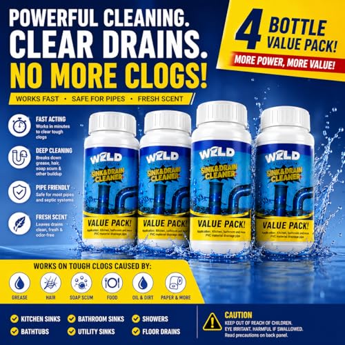 Wild Tornado Sink and Drain Cleaner, Drain Clog Remover & Opener (4pcs) | Wild Tornado Sink and Drain Cleaner, Fast Foaming Drain Clog Remover & Opener for Kitchen Sinks, Toilets & Pipes