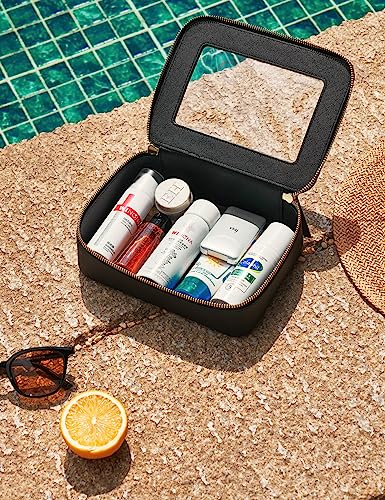 Popvibe Clear Makeup Case Toiletry Bag Travel Medium Clear Cosmetic Bag with Zipper, Make Up Bag Organizer Traveling TSA Approved Transparent Bag Car for Essentials, Mini & Medium, Black - color: Black, style: Mini & Medium